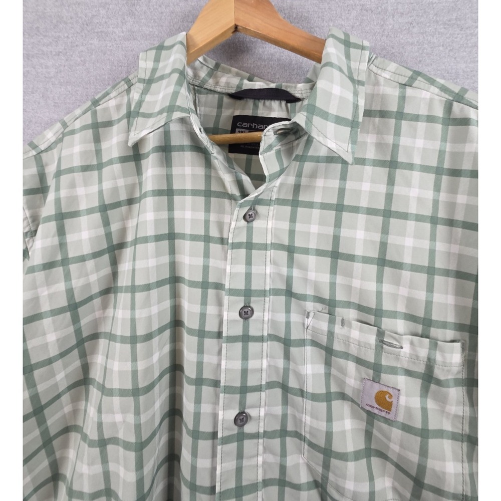 Carhartt Force Shirt Mens 2XL TALL Relaxed Fit Lightweight Green Plaid Buttons